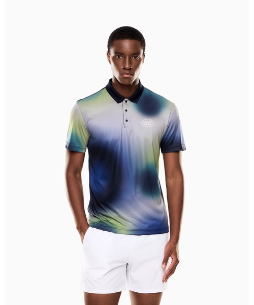 EMPORIO ARMANI EA7（エンポリオアルマーニイーエーセブン）の「【エンポリオ アルマーニ EA7】Tennis Pro ポロシャツ VENTUS7テクニカルファブリック プリント（ポロシャツ・メンズ・ネイビー/ダルブルー系/グリーン・LARGE/MEDIUM/SMALL/X-LARGE/X-SMALL/XX-LARGE）」の3枚目の写真