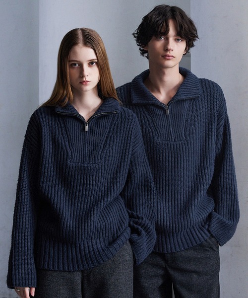 CLEL（クレイル）の「【CLEL】Volume Melange Half-Zip Knit (2025ver.) / ボリュームメランジハーフジップニット 2025ver.（ニット/セーター・メンズ・アッシュブラウン/ネイビー/ブラック/チャコールグレー・L/M/S/XS）」の4枚目の写真
