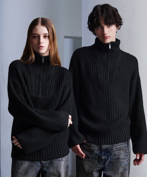 CLEL（クレイル）の「【CLEL】Volume Melange Half-Zip Knit (2025ver.) / ボリュームメランジハーフジップニット 2025ver.（ニット/セーター・メンズ・アッシュブラウン/ネイビー/ブラック/チャコールグレー・L/M/S/XS）」の13枚目の写真