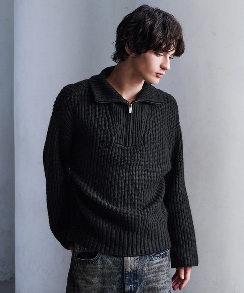 CLEL（クレイル）の「【CLEL】Volume Melange Half-Zip Knit (2025ver.) / ボリュームメランジハーフジップニット 2025ver.（ニット/セーター・メンズ・アッシュブラウン/ネイビー/ブラック/チャコールグレー・L/M/S/XS）」の14枚目の写真