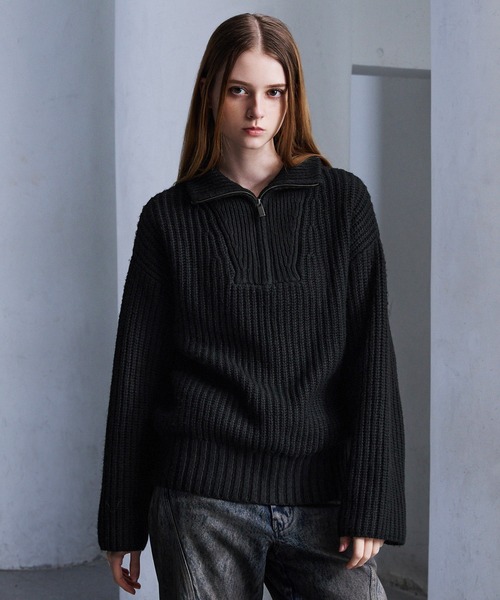 セール】【CLEL】Volume Melange Half-Zip Knit (2025ver