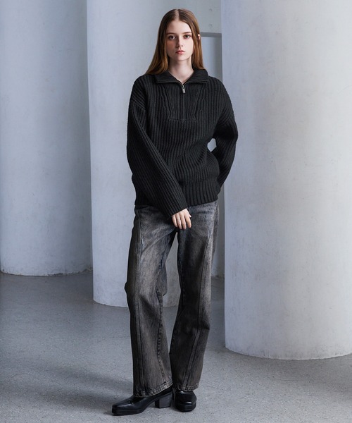 CLEL（クレイル）の「【CLEL】Volume Melange Half-Zip Knit (2025ver.) / ボリュームメランジハーフジップニット 2025ver.（ニット/セーター・メンズ・アッシュブラウン/ネイビー/ブラック/チャコールグレー・L/M/S/XS）」の20枚目の写真