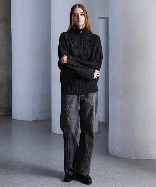 CLEL（クレイル）の「【CLEL】Volume Melange Half-Zip Knit (2025ver.) / ボリュームメランジハーフジップニット 2025ver.（ニット/セーター・メンズ・アッシュブラウン/ネイビー/ブラック/チャコールグレー・L/M/S/XS）」の21枚目の写真