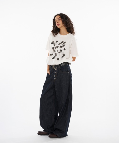 WISH FOR EVER(ウィッシュフォーエバー)の「DRAW CODE GEOMETRIC DESIGN T / ドローコードジオメトリックデザインTシャツ(Tシャツ/カットソー・メンズ・ネイビー/ブラック/オフホワイト・LARGE/SMALL/MEDIUM)」の7枚目の写真