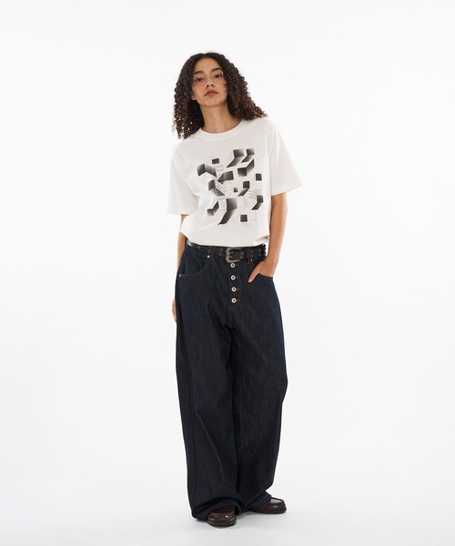 WISH FOR EVER(ウィッシュフォーエバー)の「DRAW CODE GEOMETRIC DESIGN T / ドローコードジオメトリックデザインTシャツ(Tシャツ/カットソー・メンズ・ネイビー/ブラック/オフホワイト・LARGE/SMALL/MEDIUM)」の8枚目の写真