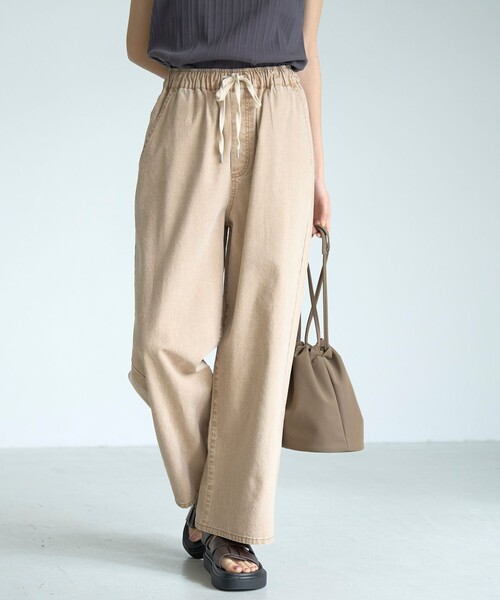 coen（コーエン）の「【再入荷・新色/WEB限定カラーあり】コットンレーヨンデニムワイドパンツ（Youtube紹介アイテム）（デニムパンツ・レディース・コバルトブルー/ネイビー/ライトグレー/ベージュ/ロイヤルブルー・M/L）」の2枚目の写真