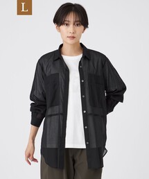 【L】【接触冷感】【ウォッシャブル】シアーボイルロングシャツ
