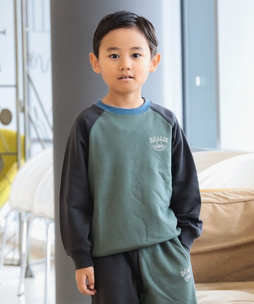 BEAMS mini（ビームスミニ）の「ラグラン スマイル プルオーバー 2025FW（90～140cm）（スウェット・キッズ・ホワイト系その他5/ライトグレー/オリーブ・90/100/110/120/130/140）」の2枚目の写真