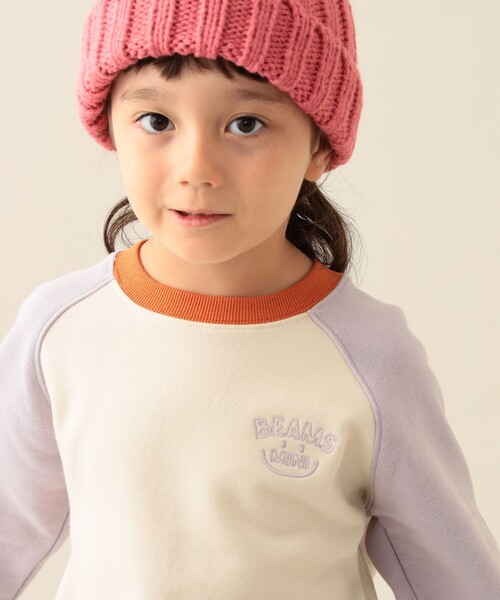 BEAMS mini（ビームスミニ）の「ラグラン スマイル プルオーバー 2025FW（90～140cm）（スウェット・キッズ・ホワイト系その他5/ライトグレー/オリーブ・90/100/110/120/130/140）」の4枚目の写真