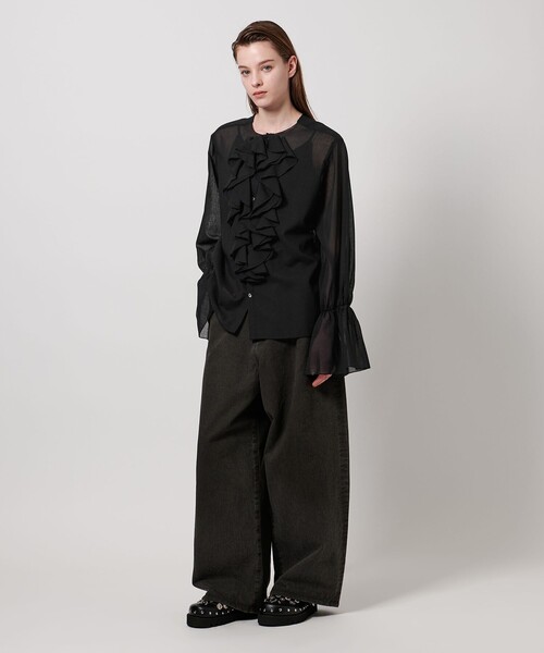 ASTRAET(アストラット)の「<ASTRAET>フリル パフスリーブ ノーカラーブラウス(シャツ/ブラウス・レディース・ブラック・FREE)」の7枚目の写真