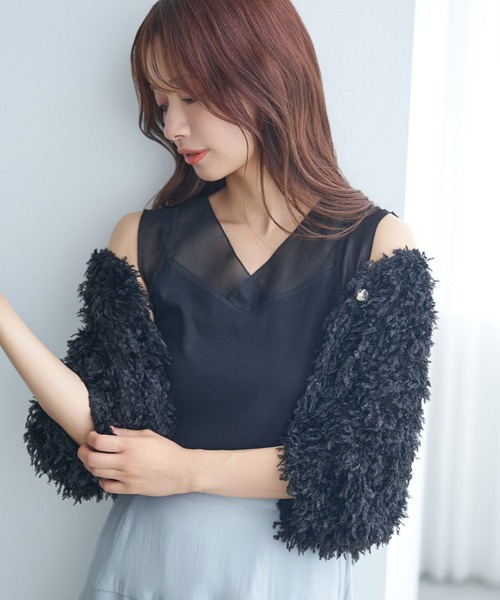 mysty woman（ミスティウーマン）の「シアーキリカエテレコタンク 581420（タンクトップ・レディース・ブラック/アイボリー/ボルドー・FREE）」の15枚目の写真