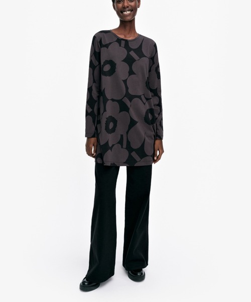 marimekko　チュニック　半袖　ホワイト　ブラック　コットン　ナイロン マリメッコ marimekko *コットンブレンドドットプリント
