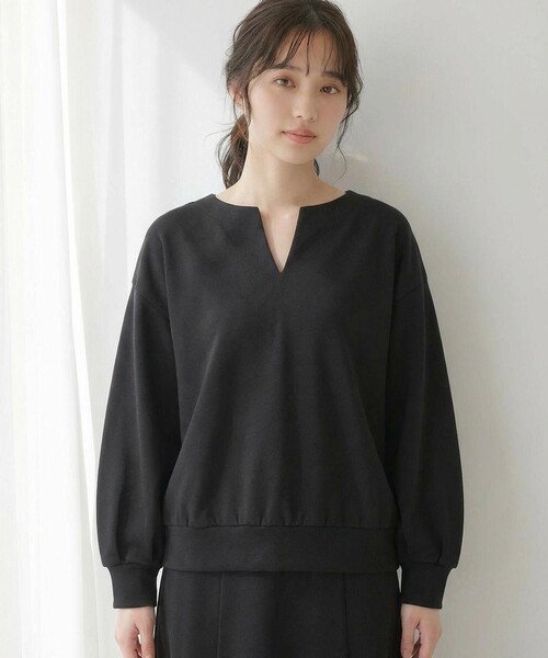 Feroux(フェルゥ)の「キーネック ダンボール トップス(スウェット・レディース・ピンク系/ライトグレー系/ブラック系・F)」の7枚目の写真