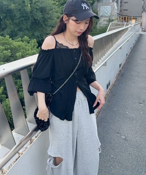 ブラウス シャツ mariko企画　レースドッキングブラウス　583652 レディース mariko企画 レースドッキングブラウス 583652（シャツ/ブラウス