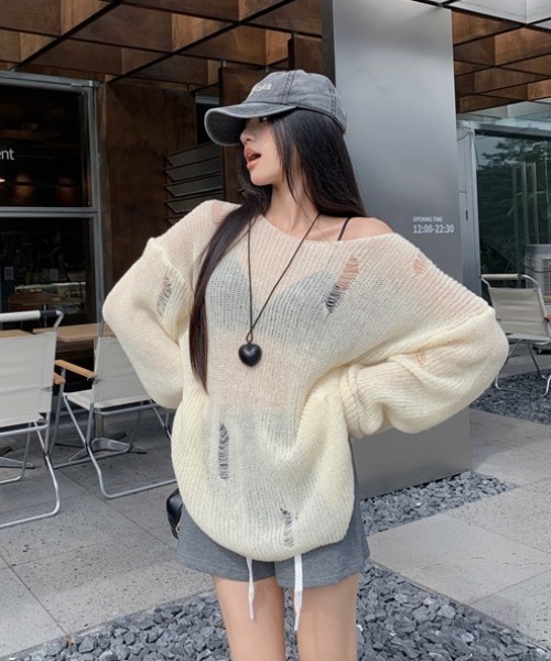 セール】オーバーサイズダメージニットトップス（ニット