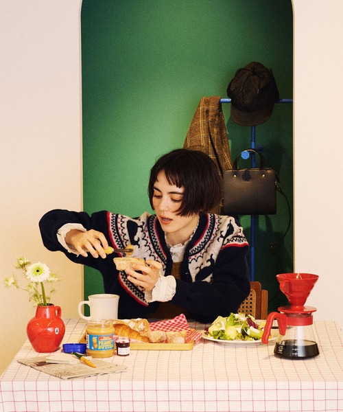 PAR ICI（パーリッシィ）の「クジラジャカード 求心風2WAY カーディガン（カーディガン/ボレロ・レディース・グレー/ネイビー・FREE）」の5枚目の写真