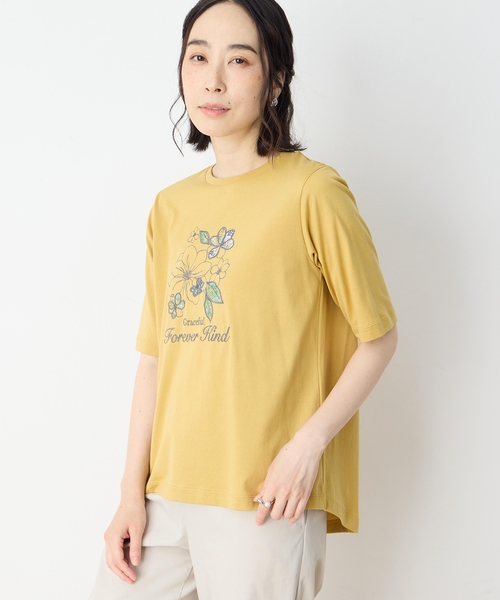 DECOY SINCE 1981(デコイシンスイチキュウハチイチ)の「【冷感】【UVカット】ひやさらコットン プリント&刺繍Tシャツ(Tシャツ/カットソー・レディース・マスタード/ネイビー/ホワイト・LL/L/M/3L/4L)」の3枚目の写真