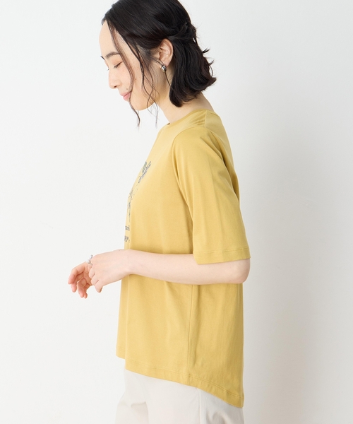 DECOY SINCE 1981(デコイシンスイチキュウハチイチ)の「【冷感】【UVカット】ひやさらコットン プリント&刺繍Tシャツ(Tシャツ/カットソー・レディース・マスタード/ネイビー/ホワイト・LL/L/M/3L/4L)」の5枚目の写真