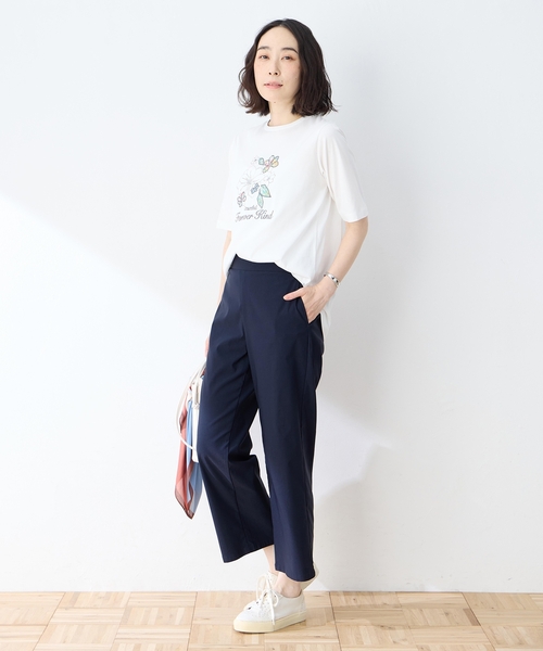 DECOY SINCE 1981(デコイシンスイチキュウハチイチ)の「【冷感】【UVカット】ひやさらコットン プリント&刺繍Tシャツ(Tシャツ/カットソー・レディース・マスタード/ネイビー/ホワイト・LL/L/M/3L/4L)」の15枚目の写真