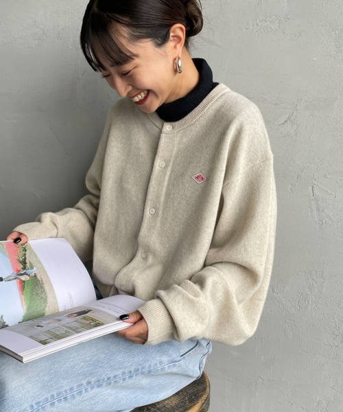 DANTON/ダントン] ワンポイントロゴ クルーネックニットカーディガン