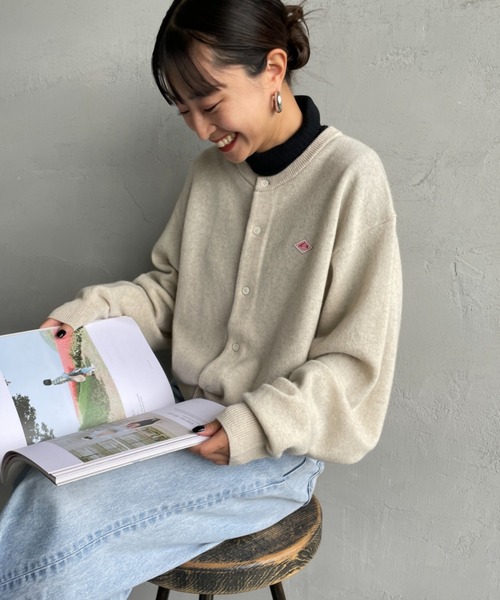 【DANTON】ワンポイントロゴ クルーネックニットカーディガン　34 DANTON/ダントン] ワンポイントロゴ クルーネックニットカーディガン