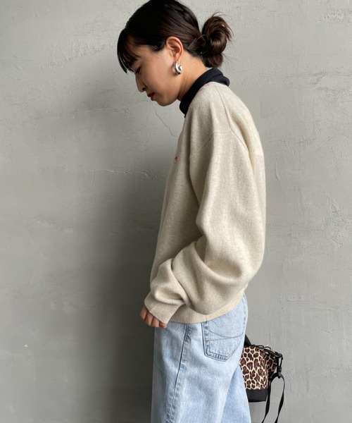 DANTON/ダントン] ワンポイントロゴ クルーネックニットカーディガン