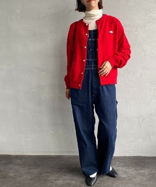 ラスト1点　ダントンDANTON クルーネック ニットカーディガン(レッド)36 DANTON(ダントン)CREW NECK CARDIGAN(クルーネックカーディガン
