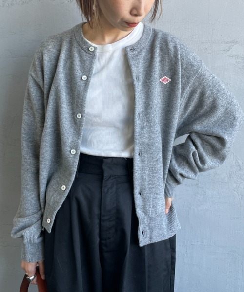 【DANTON】ワンポイントロゴ クルーネックニットカーディガン　34 DANTON/ダントン] ワンポイントロゴ クルーネックニットカーディガン