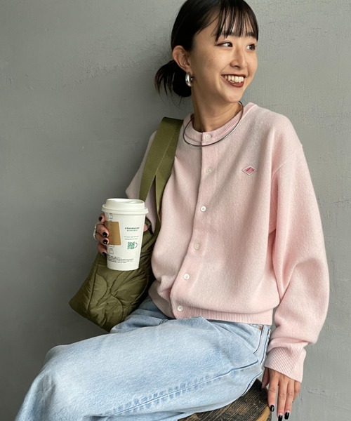 DANTON/ダントン] ワンポイントロゴ クルーネックニットカーディガン