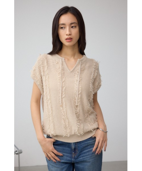 AZUL by moussy（アズールバイマウジー）の「ラインフリンジニットトップス（ニット/セーター・レディース・ブラック/アイボリー/バーガンディー・FREE）」の5枚目の写真