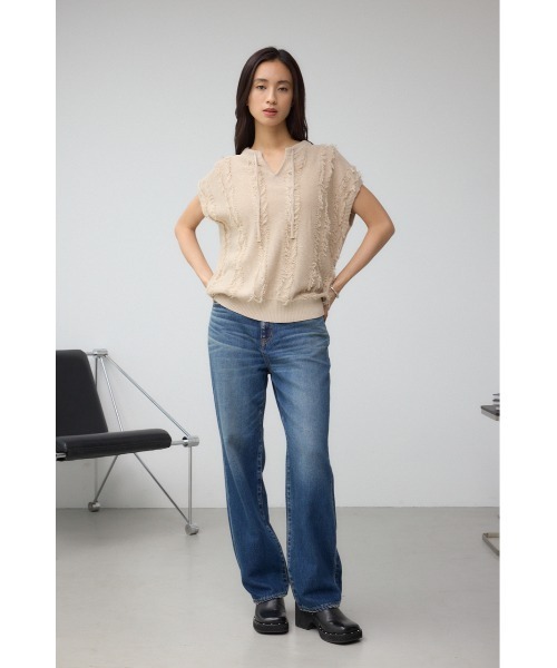 AZUL by moussy（アズールバイマウジー）の「ラインフリンジニットトップス（ニット/セーター・レディース・ブラック/アイボリー/バーガンディー・FREE）」の6枚目の写真