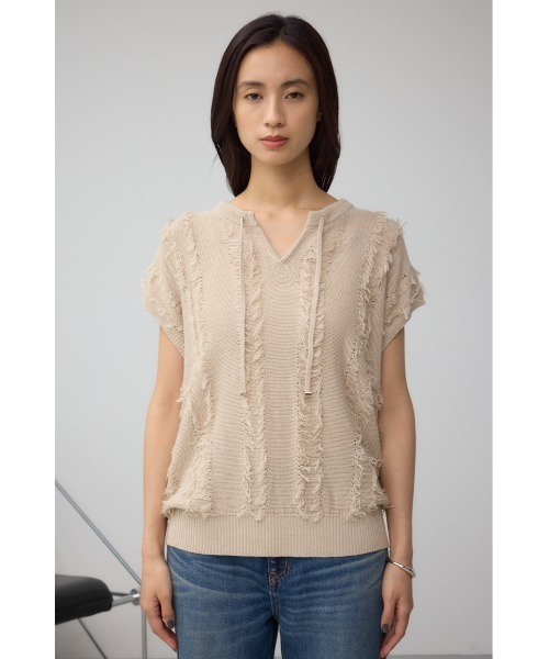 AZUL by moussy（アズールバイマウジー）の「ラインフリンジニットトップス（ニット/セーター・レディース・ブラック/アイボリー/バーガンディー・FREE）」の7枚目の写真