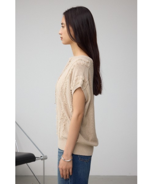 AZUL by moussy（アズールバイマウジー）の「ラインフリンジニットトップス（ニット/セーター・レディース・ブラック/アイボリー/バーガンディー・FREE）」の8枚目の写真