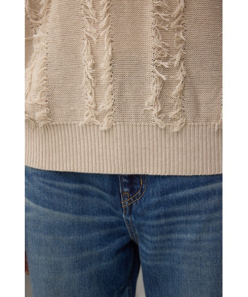 AZUL by moussy（アズールバイマウジー）の「ラインフリンジニットトップス（ニット/セーター・レディース・ブラック/アイボリー/バーガンディー・FREE）」の13枚目の写真
