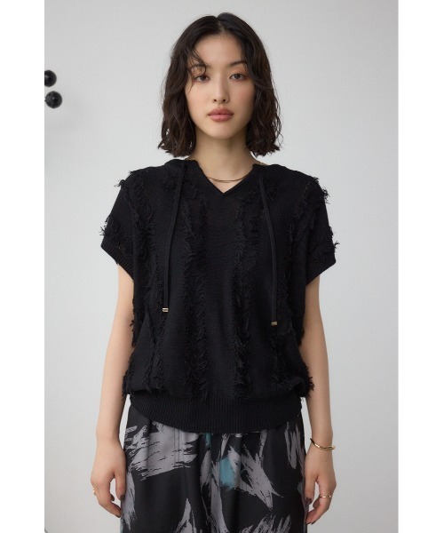AZUL by moussy（アズールバイマウジー）の「ラインフリンジニットトップス（ニット/セーター・レディース・ブラック/アイボリー/バーガンディー・FREE）」の17枚目の写真