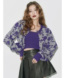ニット/セーター（パープル/紫色系・花柄・ボタニカル柄）ファッション