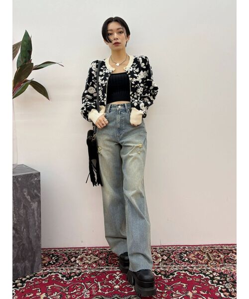 EVRIS(エヴリス)の「フラワーアンサンブルニットトップス(ニット/セーター・レディース・パープル/ブラック/ブルー・FREE)」の14枚目の写真