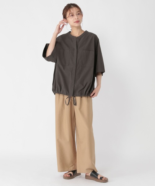 セール】裾ドロストハーフスリーブシャツ（シャツ/ブラウス）｜studio