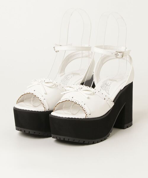 LOVEHUNTER(ラブハンター)の「LOVE HUNTER スカラップデザイン厚底リボンサンダル(2246)(サンダル・レディース・ブラック/ブラック系その他/ホワイト・M/L/LL/S)」の6枚目の写真