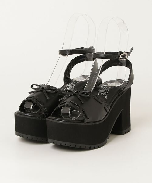 LOVEHUNTER(ラブハンター)の「LOVE HUNTER スカラップデザイン厚底リボンサンダル(2246)(サンダル・レディース・ブラック/ブラック系その他/ホワイト・M/L/LL/S)」の7枚目の写真