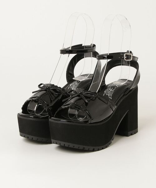 LOVEHUNTER(ラブハンター)の「LOVE HUNTER スカラップデザイン厚底リボンサンダル(2246)(サンダル・レディース・ブラック/ブラック系その他/ホワイト・M/L/LL/S)」の8枚目の写真