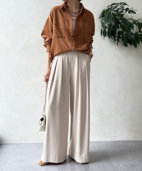 DouDou(ドゥドゥ)の「スウェードシャツ(シャツ/ブラウス・レディース・キャメル/グレイッシュベージュ/ダークブラウン・FREE)」の11枚目の写真