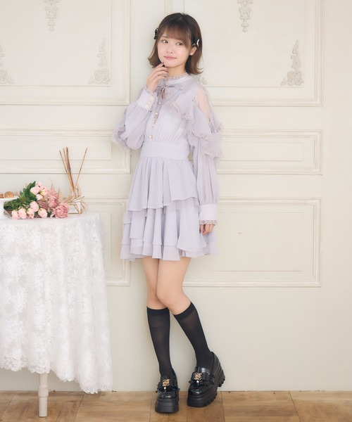 セール】ラッフルティアードフレアミニワンピース（ワンピース