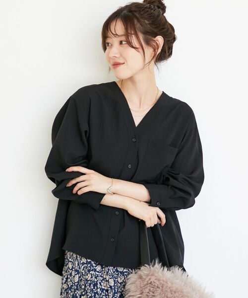 le.coeur blanc（ルクールブラン）の「《手洗い可能》エアータンブラーノーカラーブラウス（シャツ/ブラウス・レディース・ブラック/ブラウン・38）」の22枚目の写真