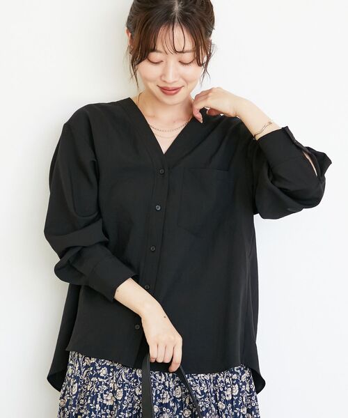 le.coeur blanc（ルクールブラン）の「《手洗い可能》エアータンブラーノーカラーブラウス（シャツ/ブラウス・レディース・ブラック/ブラウン・38）」の19枚目の写真