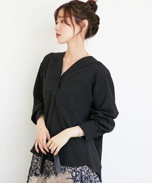 le.coeur blanc（ルクールブラン）の「《手洗い可能》エアータンブラーノーカラーブラウス（シャツ/ブラウス・レディース・ブラック/ブラウン・38）」の18枚目の写真