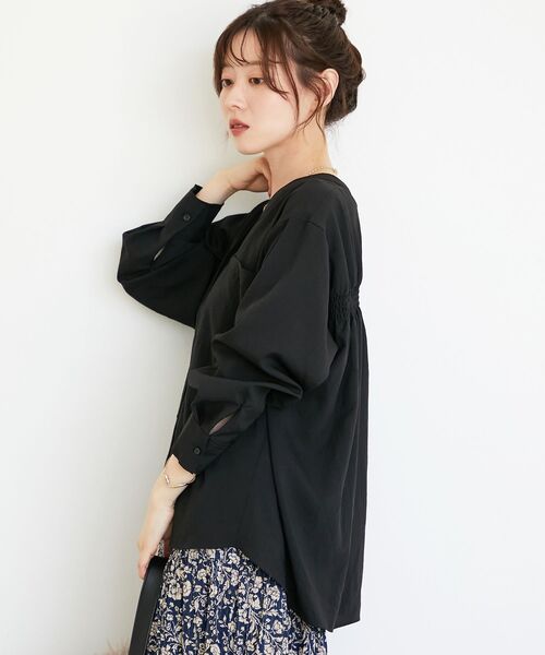 le.coeur blanc（ルクールブラン）の「《手洗い可能》エアータンブラーノーカラーブラウス（シャツ/ブラウス・レディース・ブラック/ブラウン・38）」の17枚目の写真