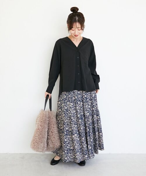 le.coeur blanc（ルクールブラン）の「《手洗い可能》エアータンブラーノーカラーブラウス（シャツ/ブラウス・レディース・ブラック/ブラウン・38）」の14枚目の写真