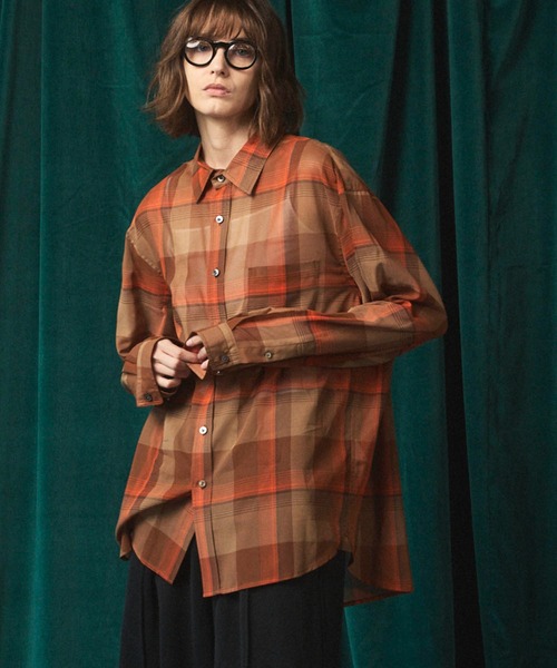 UNISEX》Prime-Over Cotton Organdy Check Regular Collar Shirt