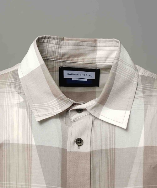 MAISON SPECIAL(メゾンスペシャル)の「《UNISEX》Prime-Over Cotton Organdy Check Regular Collar Shirt/プライムオーバーコットンオーガンジーチェックレギュラーカラーシャツ【MAISON SPECIAL/メゾンスペシャル】(シャツ/ブラウス・メンズ・ブラック/グレイッシュベージュ/オレンジ・0/1/2)」の13枚目の写真